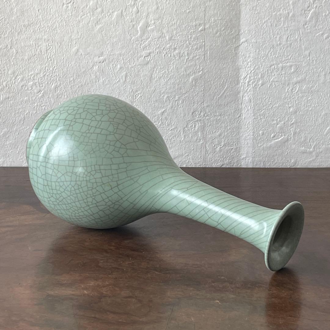 中島ブルーの傑作 人間国宝 中島宏 青磁 花入 共箱 花器 花瓶 壷 青瓷