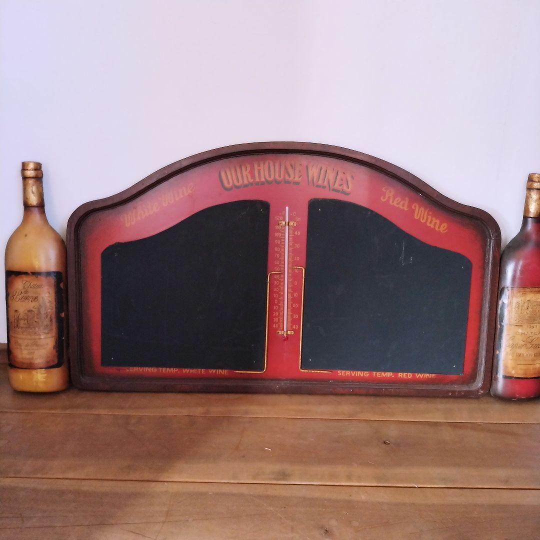 ワイン 木製 パネル 白/赤ワイン 黒板 温度計付き サインボード アンティーク