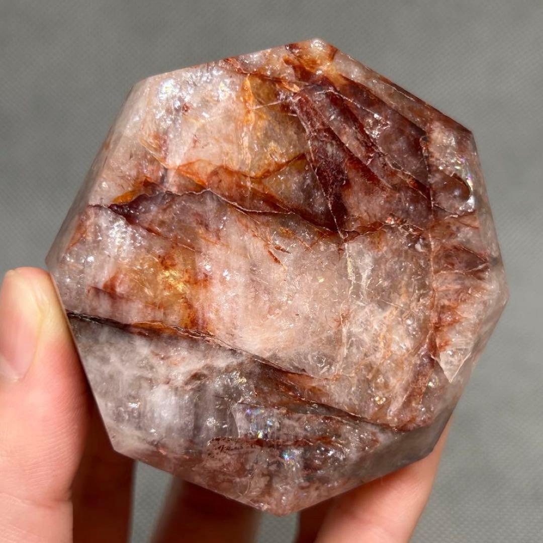 ダイアモンド型　ファイヤークォーツ　虹あり　225g