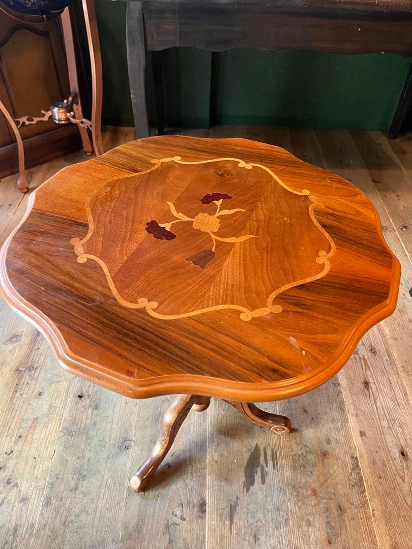 サイドテーブル コーヒーテーブル 猫脚 象嵌 アンティーク 花台 コンソール