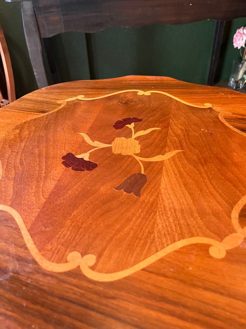 サイドテーブル コーヒーテーブル 猫脚 象嵌 アンティーク 花台 コンソール