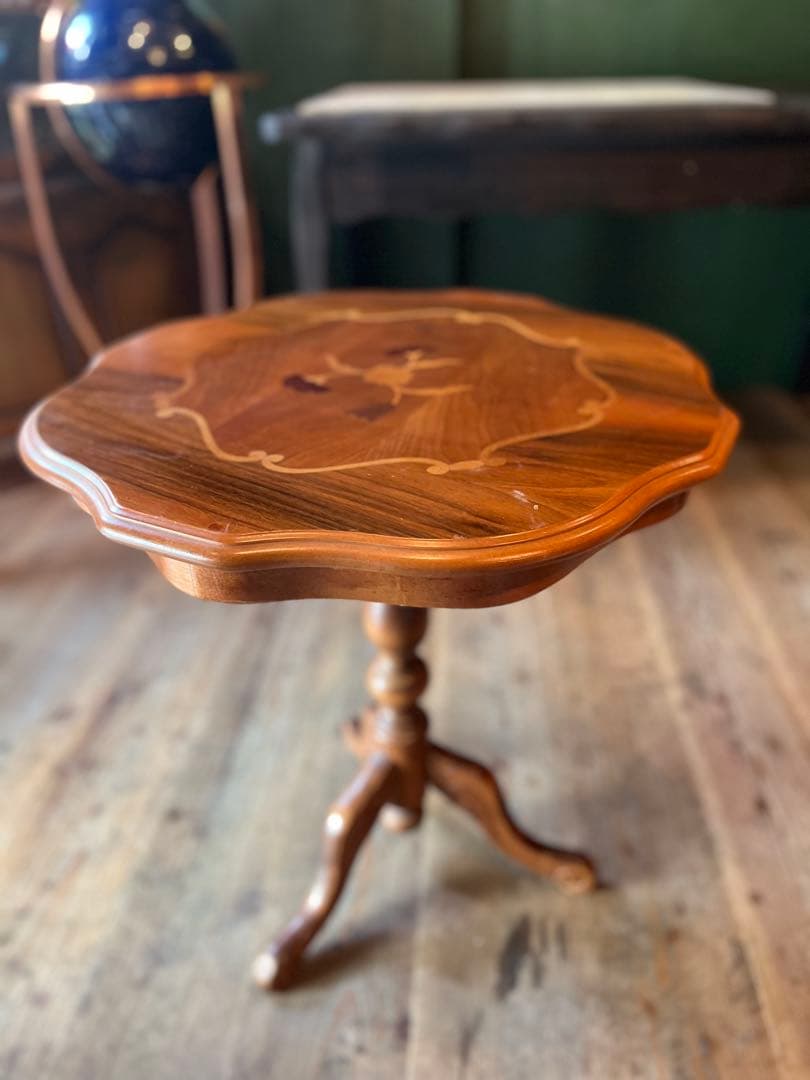 サイドテーブル コーヒーテーブル 猫脚 象嵌 アンティーク 花台 コンソール