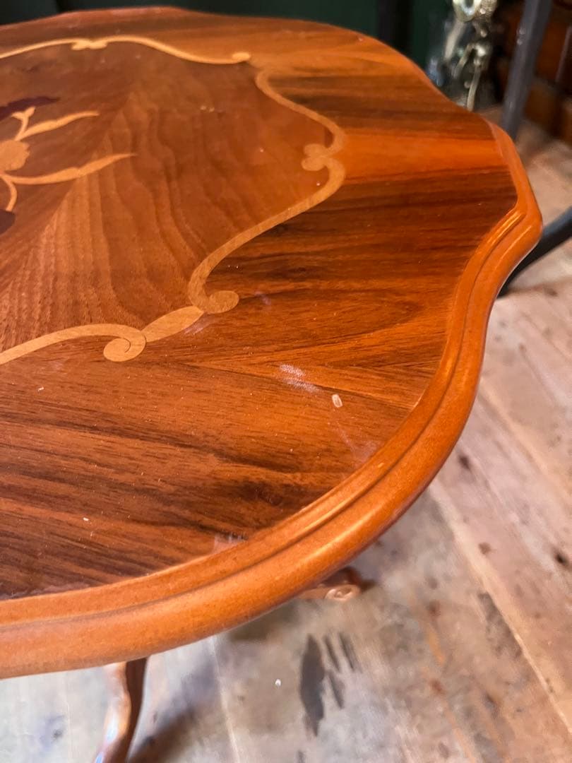 サイドテーブル コーヒーテーブル 猫脚 象嵌 アンティーク 花台 コンソール