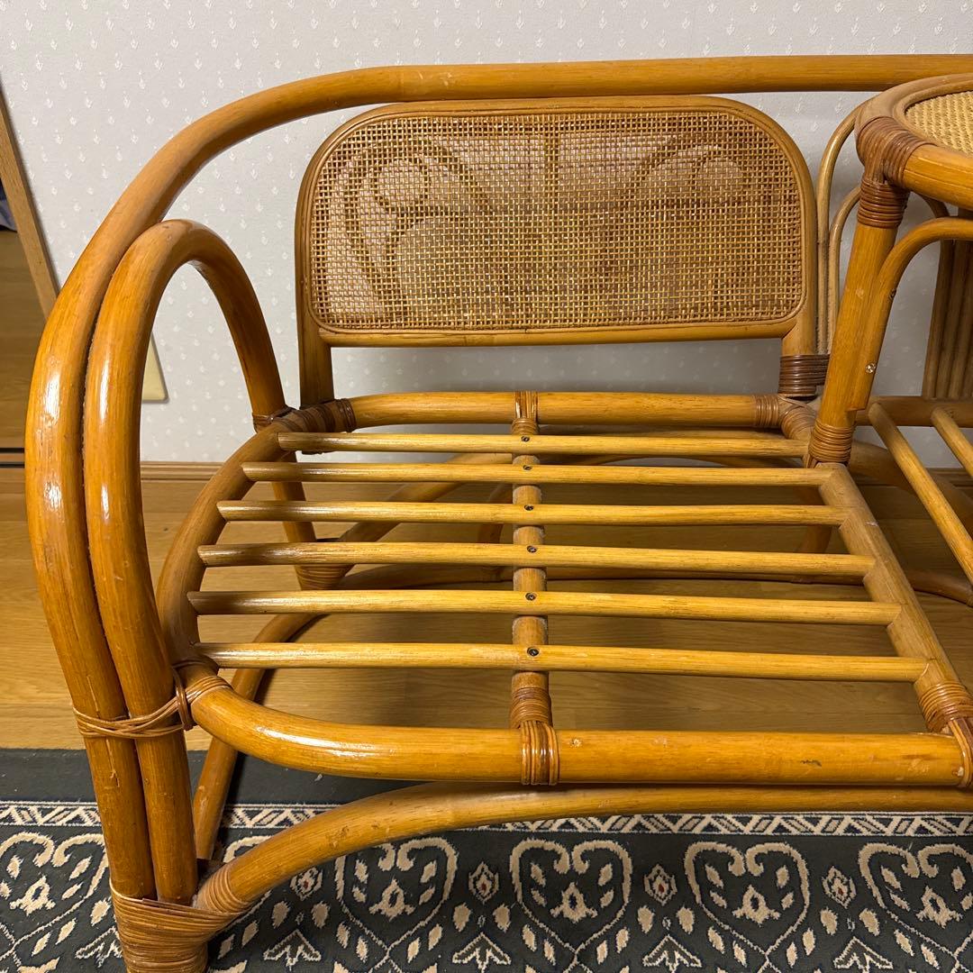 【状態良好 ❗️】アンティーク 昭和レトロ ラタン 藤 電話台／サイドテーブル