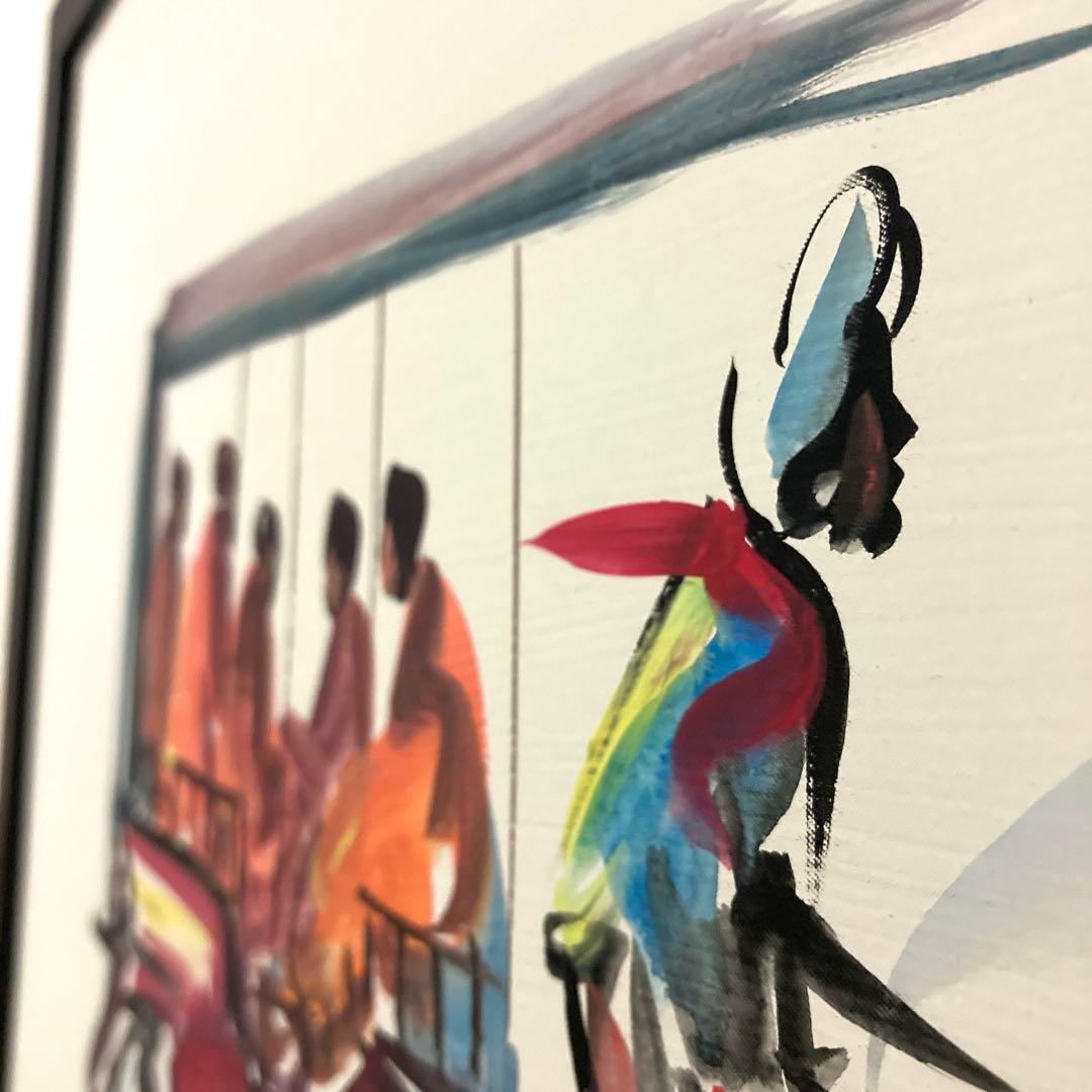 【カンボジアで購入】絵画 人力車 僧侶 アート フレーム付き