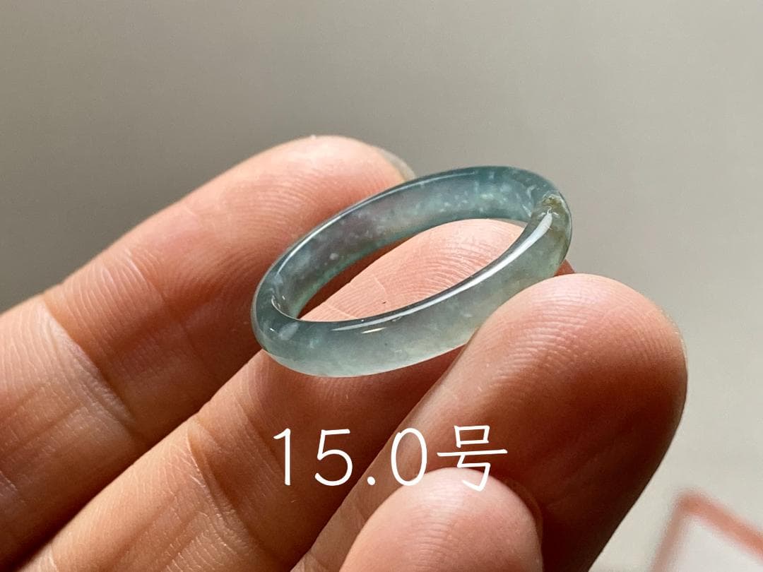 L16-172 氷種 グレー緑 15.0号 グアテマラ産A貨本翡翠くりぬきリング