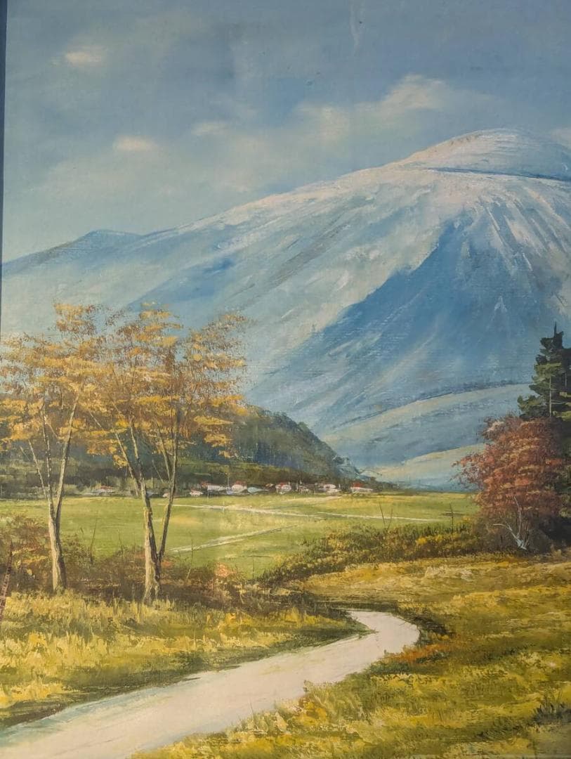 真作】絵画 山本雅勝 油彩10号 那須高原 雄大な山と秋の風景 W159