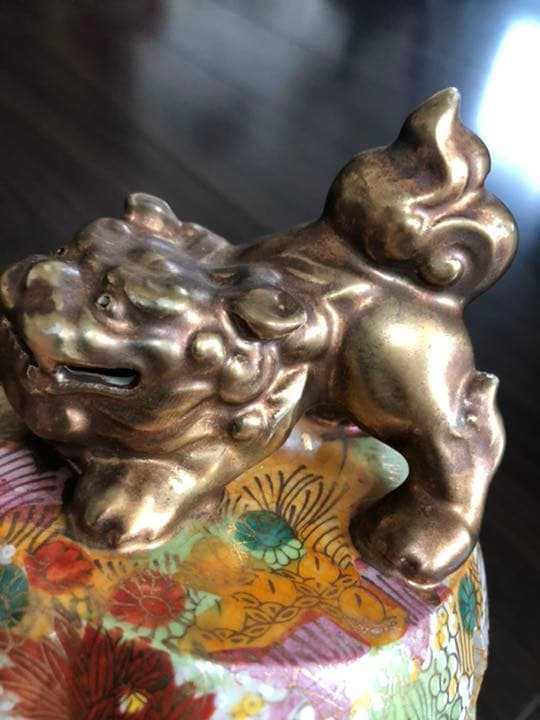 九谷花詰大きな三足金色狮子头香炉