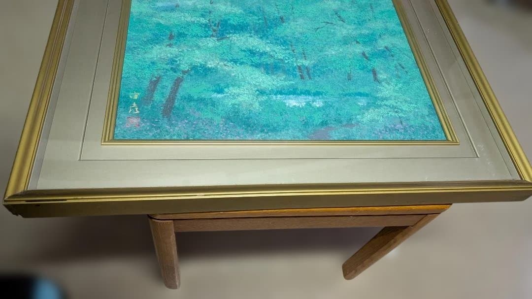 自然風景アート 緑色系 金色フレーム