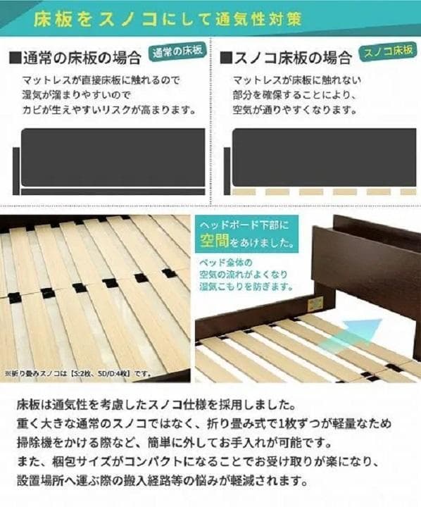 ⓸ シングルベッド USBコンセント付き ロータイプベッド 宮付き ブラック