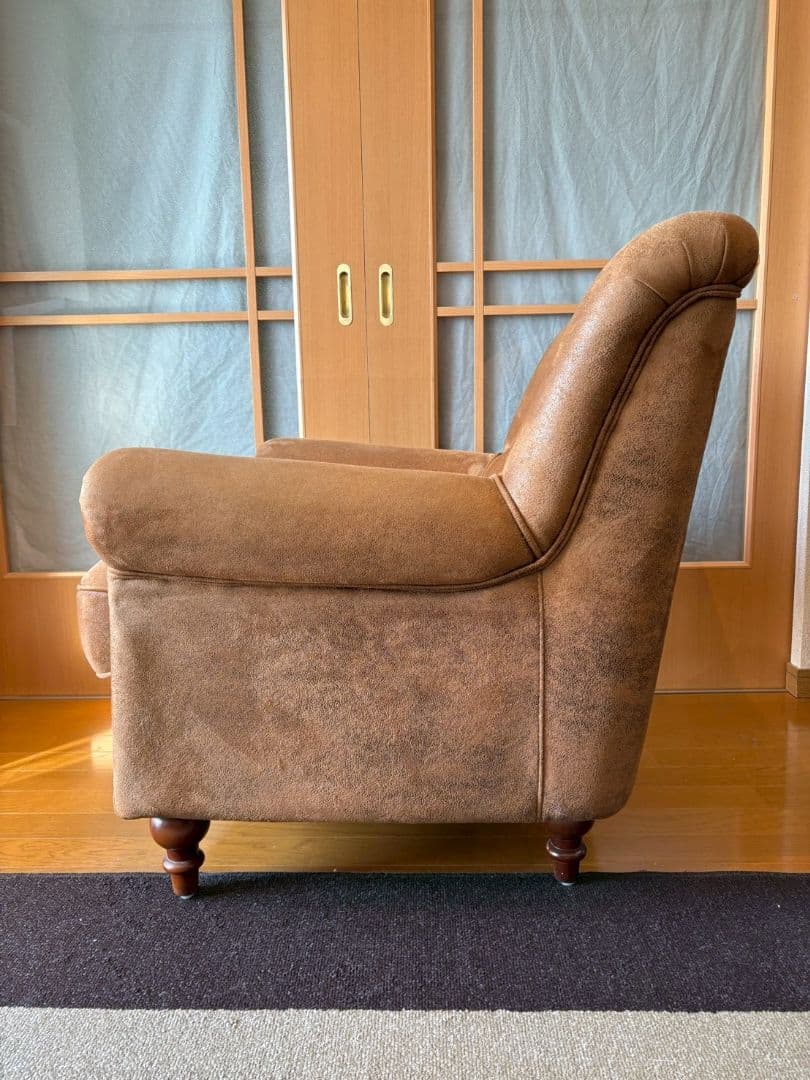 VINCENT ヴィンテージレザー調ファブリックコンパクトシングルソファ