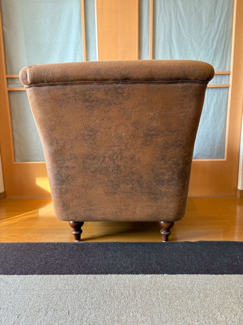 VINCENT ヴィンテージレザー調ファブリックコンパクトシングルソファ