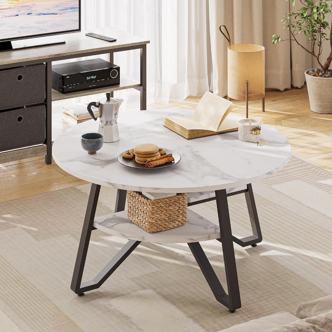 収納 ローテーブル 大理石風 丸 センター おしゃれなリビング