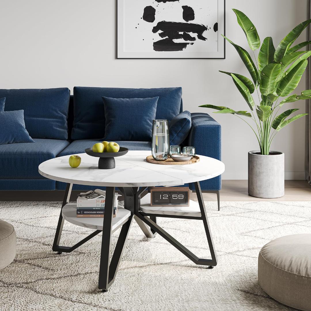 収納 ローテーブル 大理石風 丸 センター おしゃれなリビング