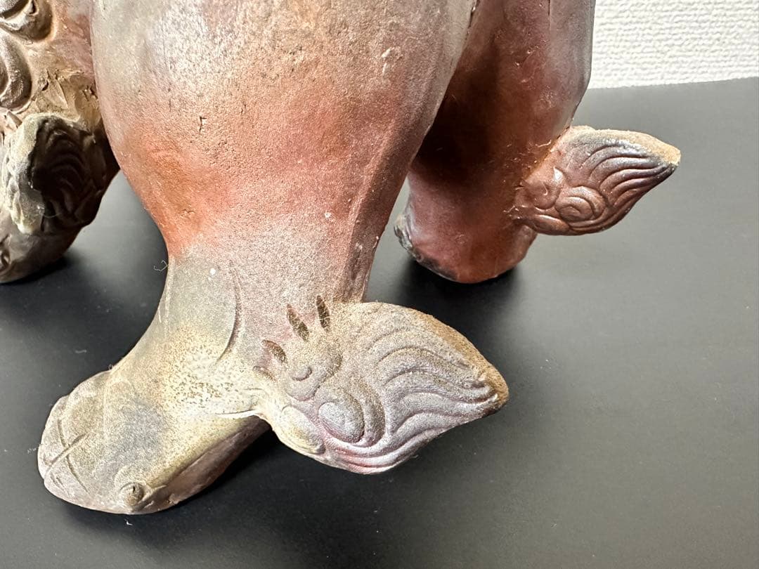 備前焼 唐獅子 置物 木南知加選 在刻銘 時代物 古美術 骨董品 縁起物
