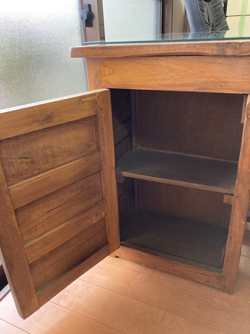 ヴィンテージ木製デスク(ガラス天板)【W122xH70xD76cm】★3月末まで