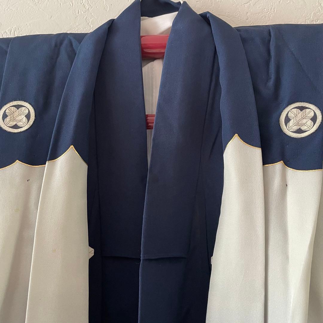 七五三　5歳　正絹　羽織　袴セット　ネイビーコーデ
