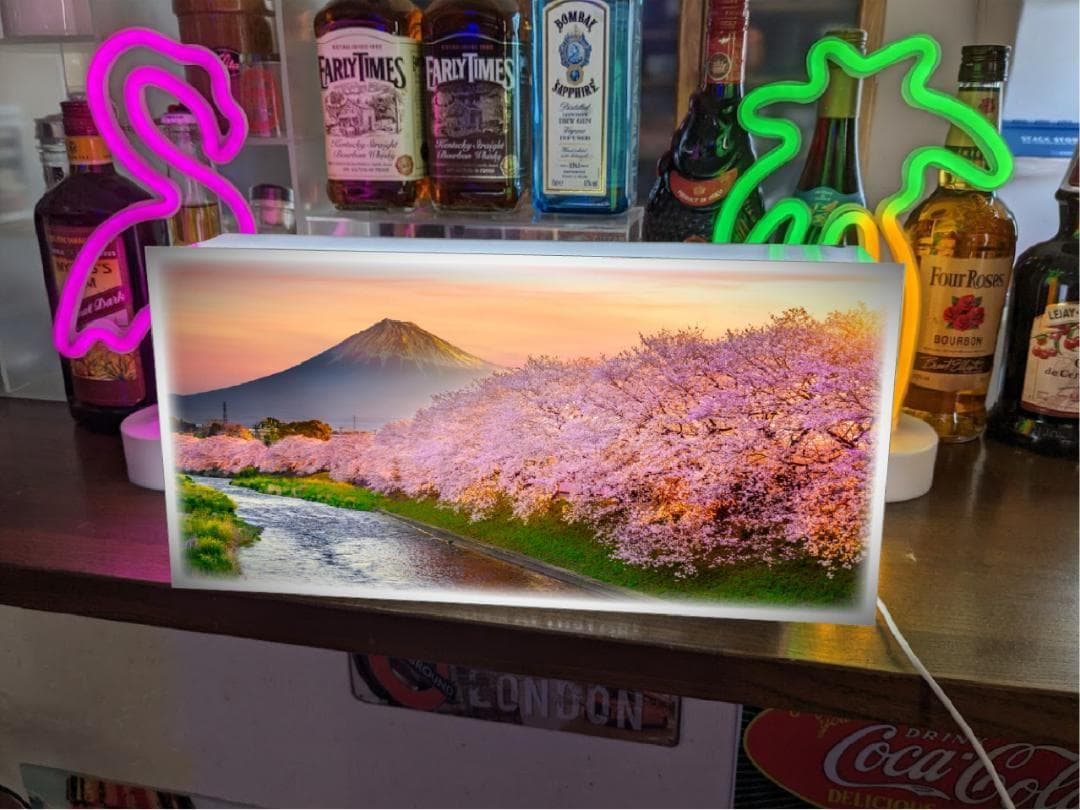 【壁掛け】富士山 さくら 桜 渓流 景色 照明 看板 置物 雑貨 ライトBOX