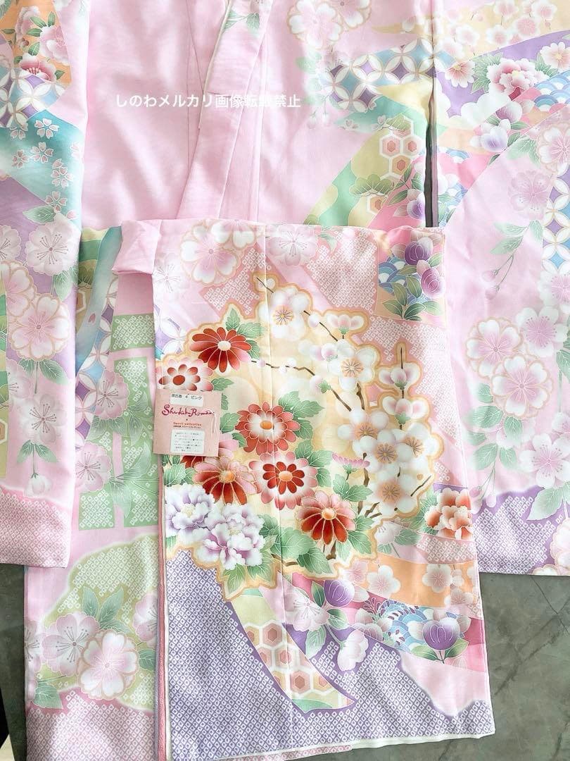 新品即納♥式部浪漫　四つ身着物単品　源氏香に束熨斗　桃色