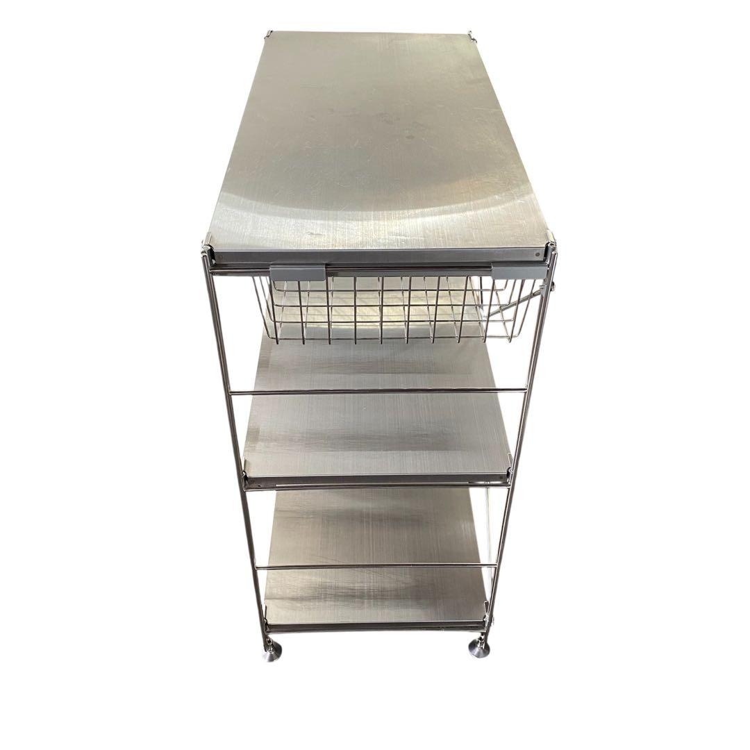 無印良品 ステンレスユニットシェルフ ワイド小 家具 ワイヤーバスケット付