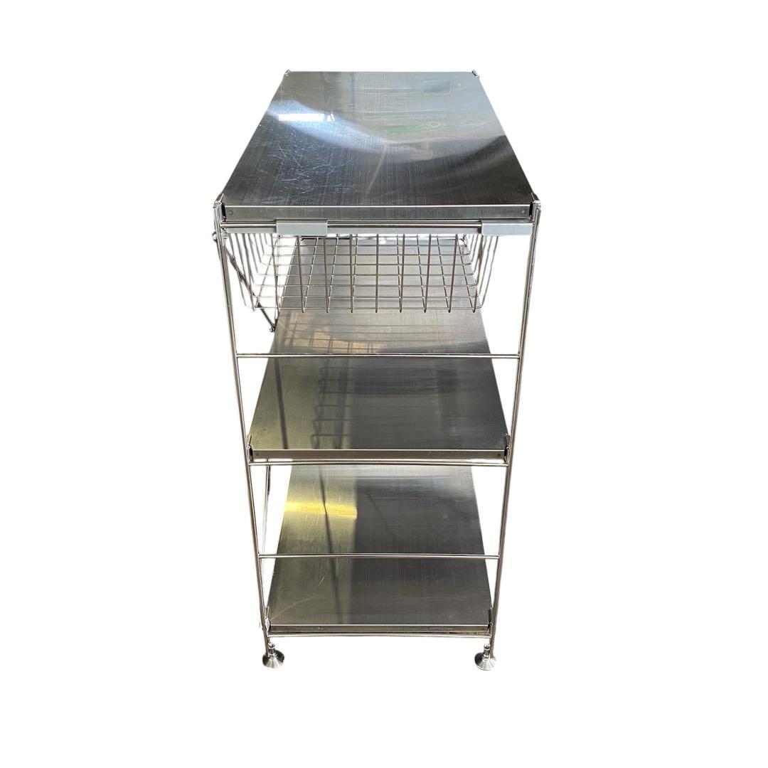 無印良品 ステンレスユニットシェルフ ワイド小 家具 ワイヤーバスケット付