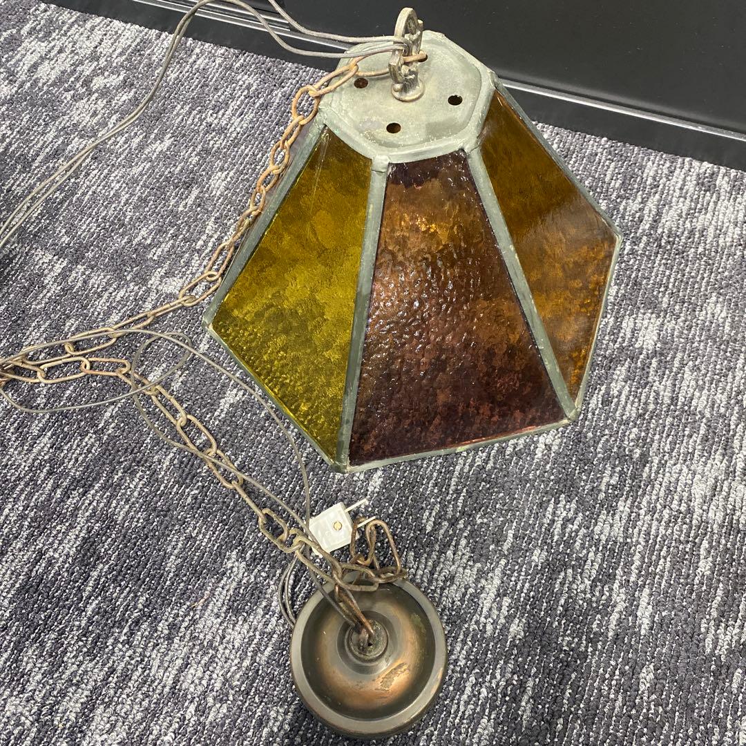 昭和レトロ　ステンドグラス　ペンダントライト　色ガラス　レトロ　ヴィンテージ