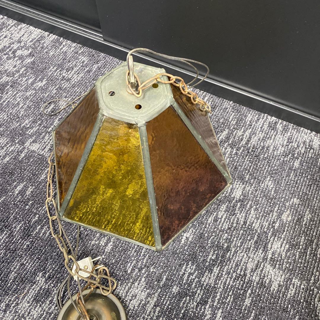 昭和レトロ　ステンドグラス　ペンダントライト　色ガラス　レトロ　ヴィンテージ