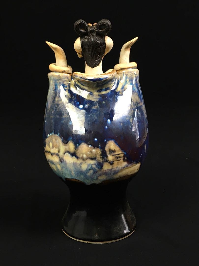 S337青芳人形 砥部焼 念ずれば花ひらく 森元青芳作 置物