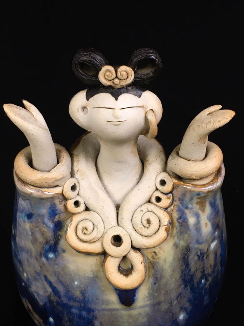 S337青芳人形 砥部焼 念ずれば花ひらく 森元青芳作 置物