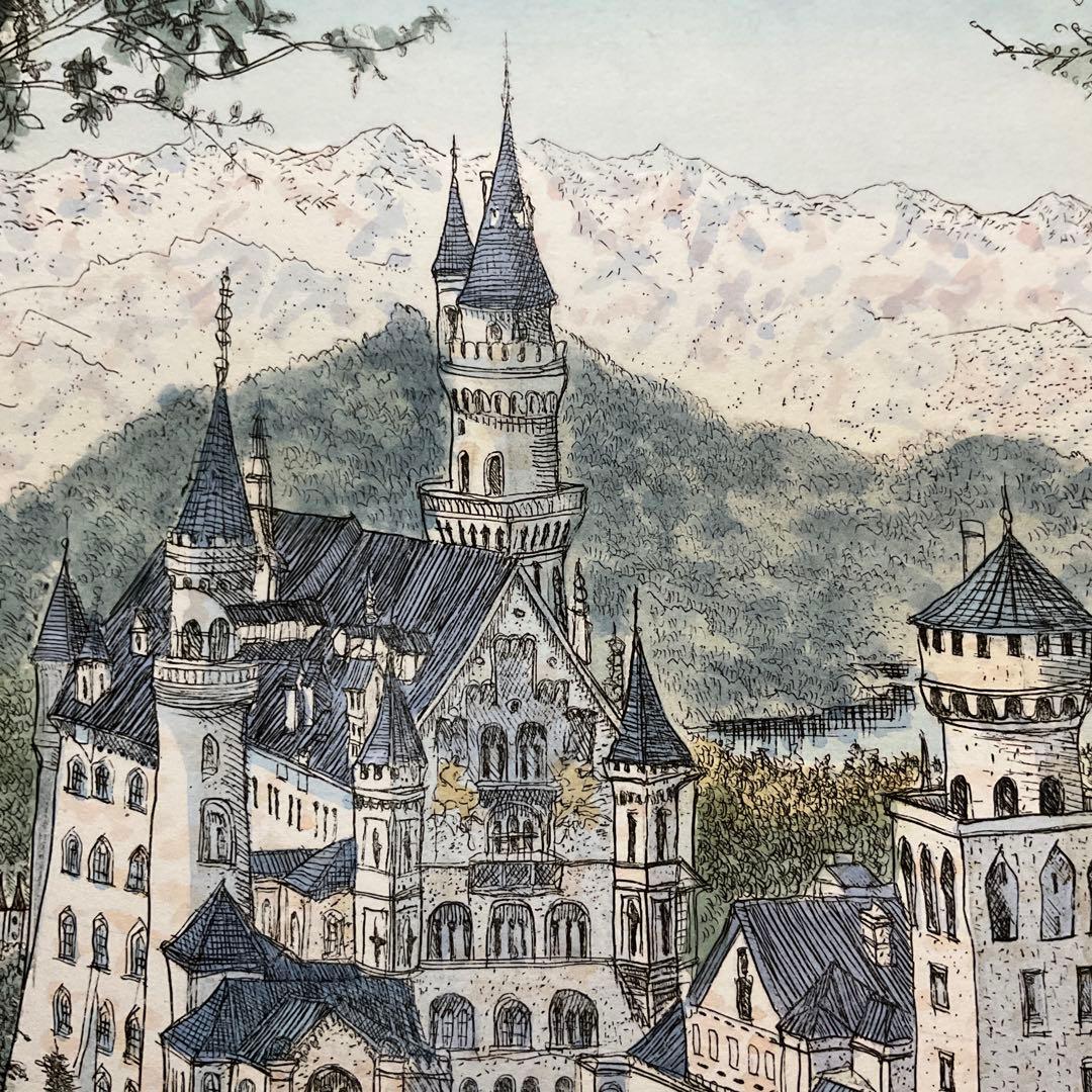 絵画・額縁・版画・織田 義郎・新品未使用・ドイツ・城・美術品