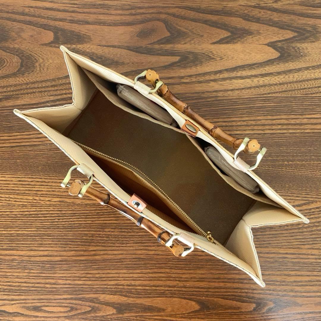 袋帯　きらめく吉祥花文　リメイク　バンブーハンドルバッグ　浅型マチ広め