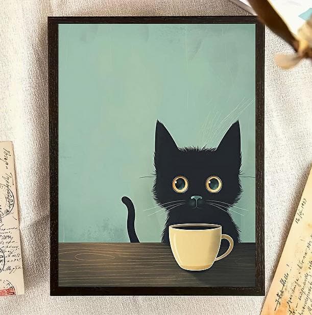 ミッドセンチュリー キャンバスポスター にゃんこコーヒー A3サイズ