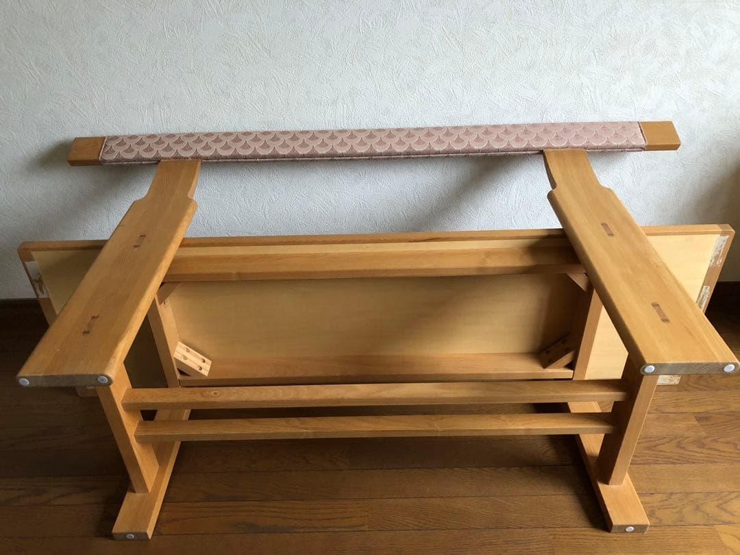 天然木　布貼り　ソファベンチ　3人掛け　組み木　家具　ブランド家具　送料込み