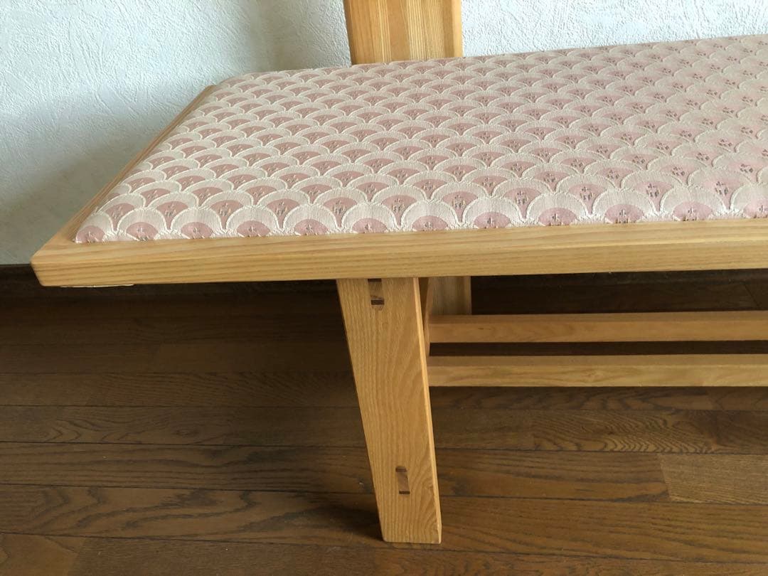 天然木　布貼り　ソファベンチ　3人掛け　組み木　家具　ブランド家具　送料込み