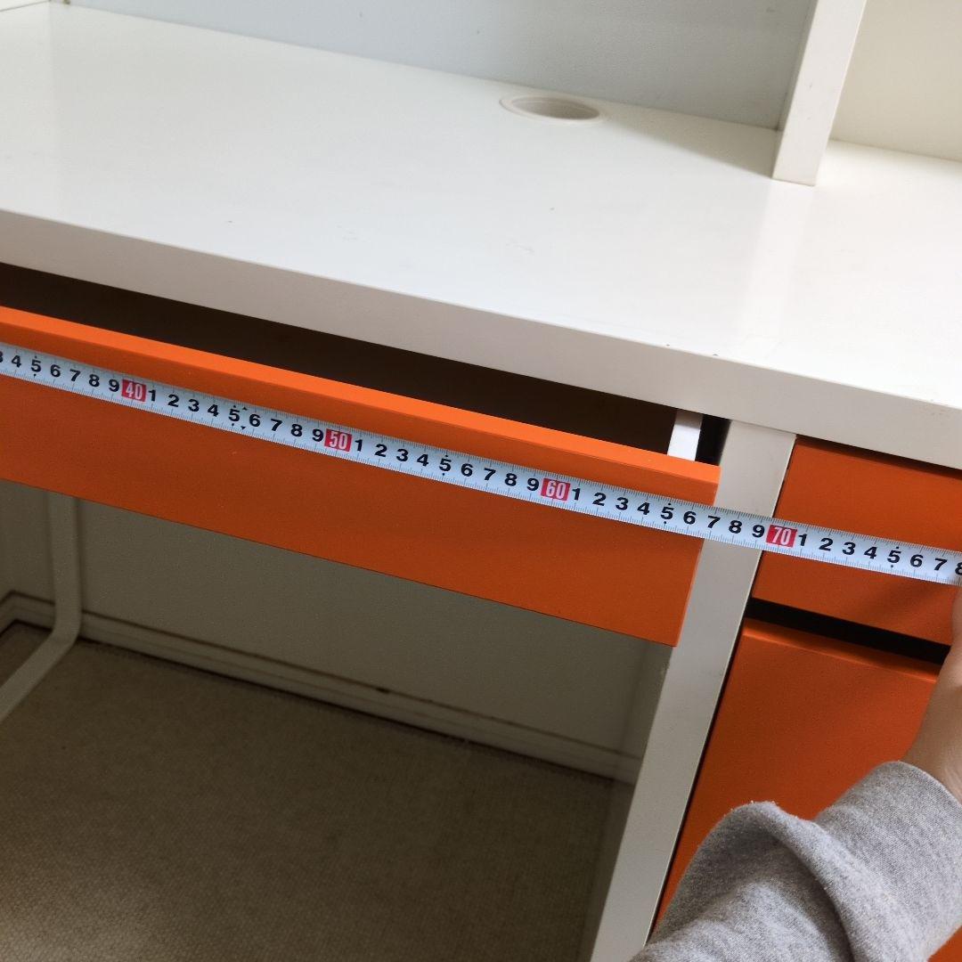 【IKEA】MICKE ミッケ デスク ホワイト×オレンジ 完成品