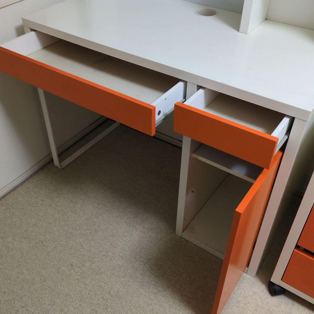 【IKEA】MICKE ミッケ デスク ホワイト×オレンジ 完成品