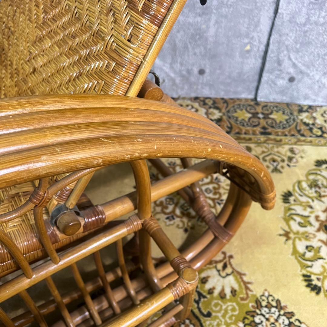 ꧁籐家具꧂ラタン リクライニングソファ 1人掛けソファ 昭和レトロ アジアン