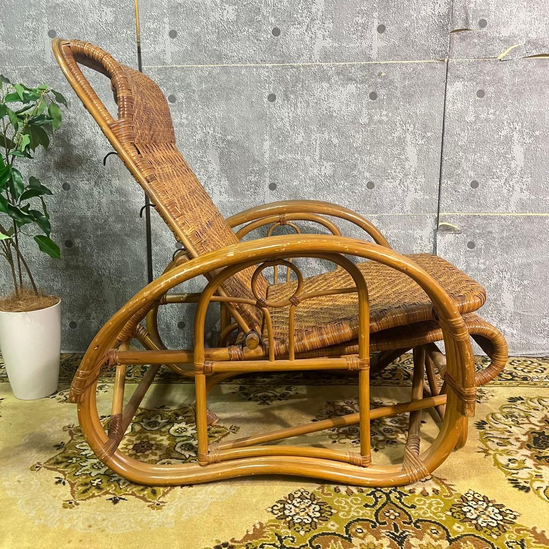 ꧁籐家具꧂ラタン リクライニングソファ 1人掛けソファ 昭和レトロ アジアン