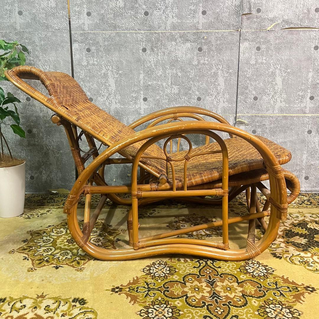 ꧁籐家具꧂ラタン リクライニングソファ 1人掛けソファ 昭和レトロ アジアン