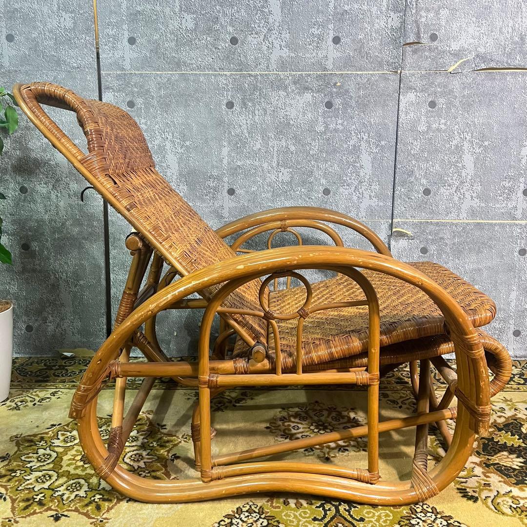 ꧁籐家具꧂ラタン リクライニングソファ 1人掛けソファ 昭和レトロ アジアン