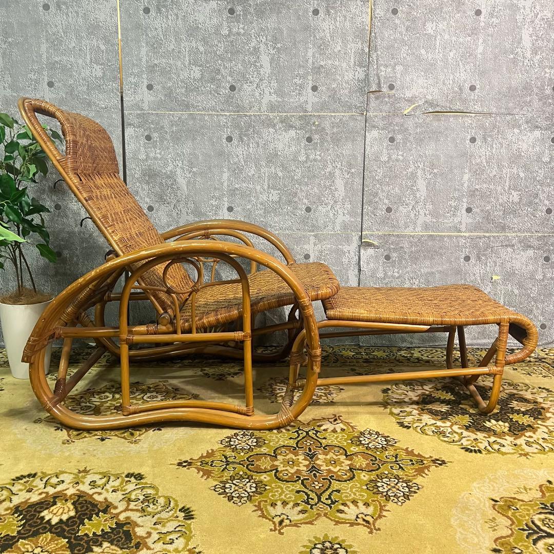 ꧁籐家具꧂ラタン リクライニングソファ 1人掛けソファ 昭和レトロ アジアン