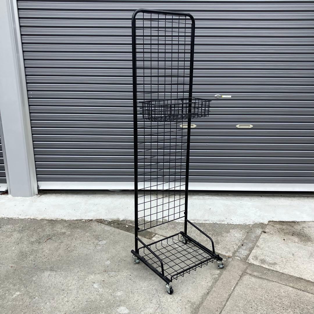 店舗什器 ワイヤーラック ワイヤーバスケット付き メタルラック キャスター付き