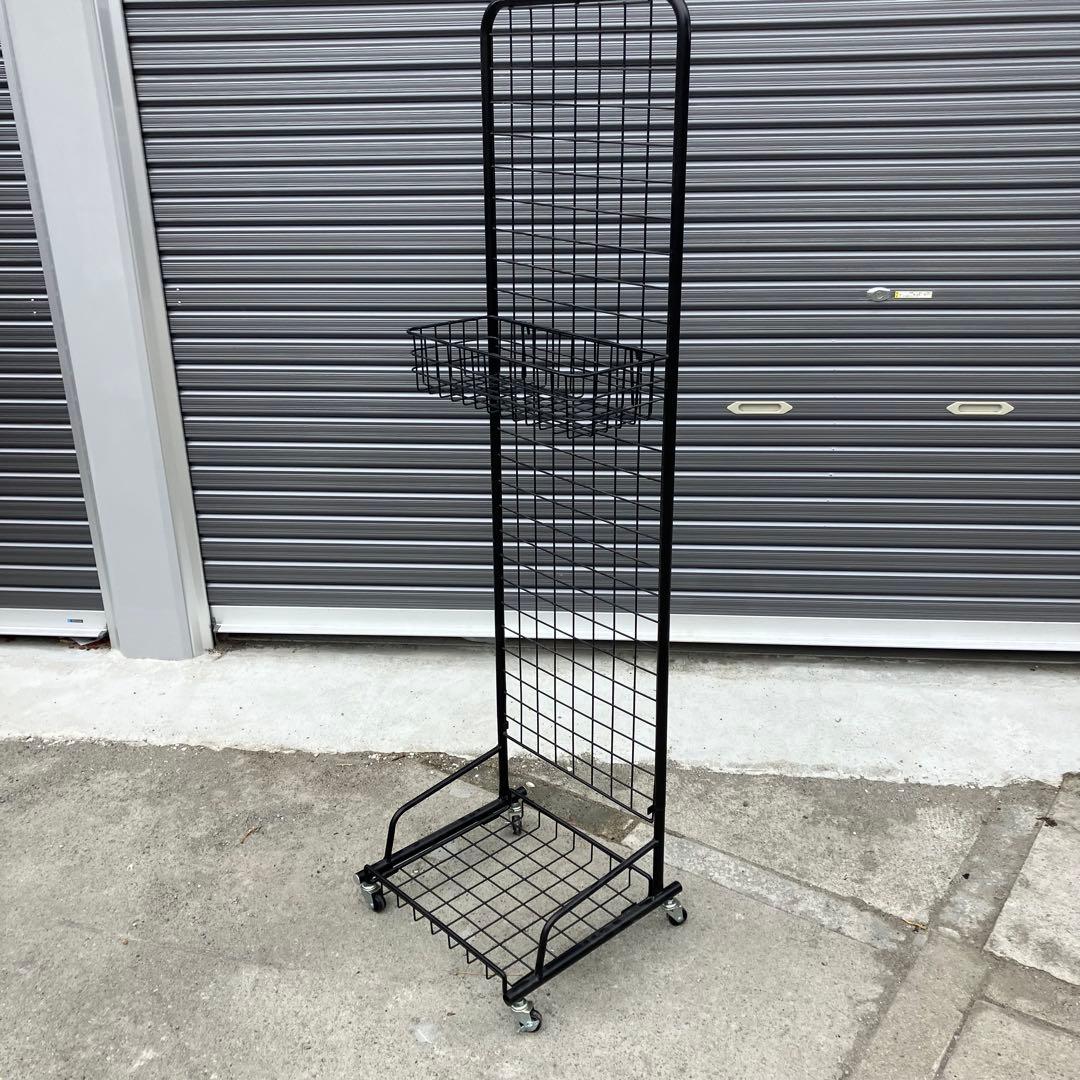 店舗什器 ワイヤーラック ワイヤーバスケット付き メタルラック キャスター付き