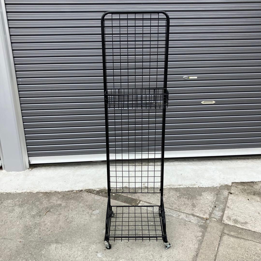 店舗什器 ワイヤーラック ワイヤーバスケット付き メタルラック キャスター付き