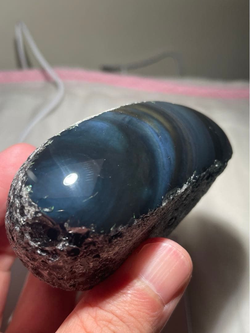 研磨品　十勝石玲瓏　ディープブルー＋マスタードイエロー　レインボーオブシディアン