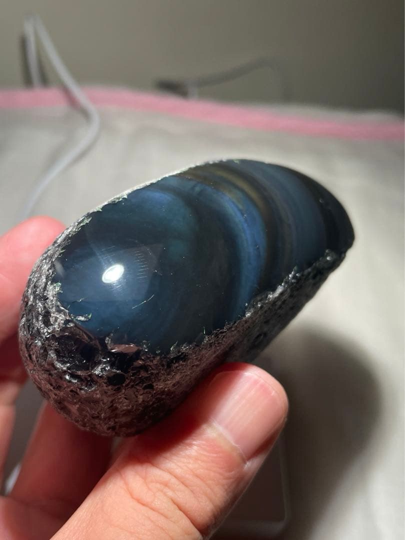 研磨品　十勝石玲瓏　ディープブルー＋マスタードイエロー　レインボーオブシディアン