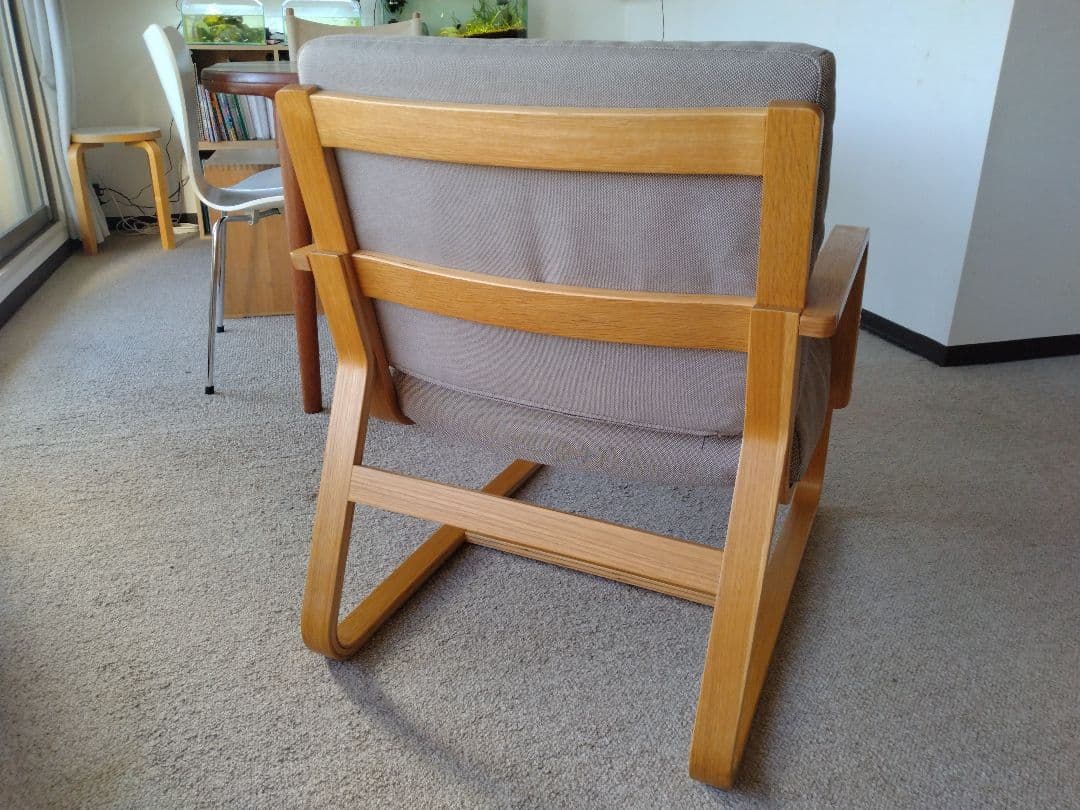 【良品】MUJI無印 ダイニングソファチェアオーク材/リビングでもつかえる茶①