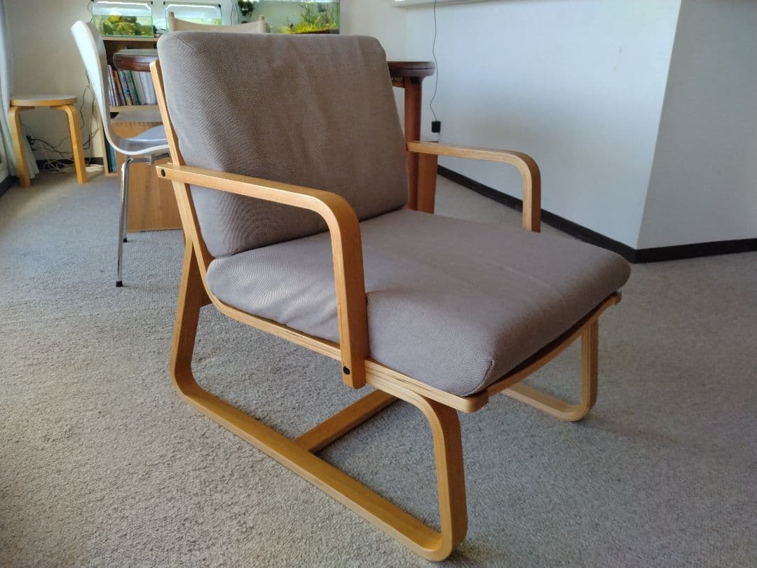 【良品】MUJI無印 ダイニングソファチェアオーク材/リビングでもつかえる茶①