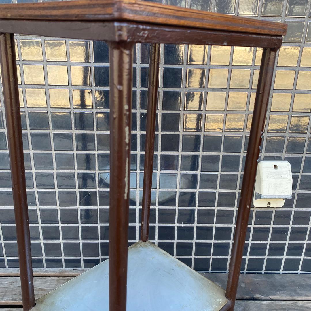 A 昭和レトロ 鉄脚スツール ヴィンテージ 寄木細工 古家具 インダストリアル