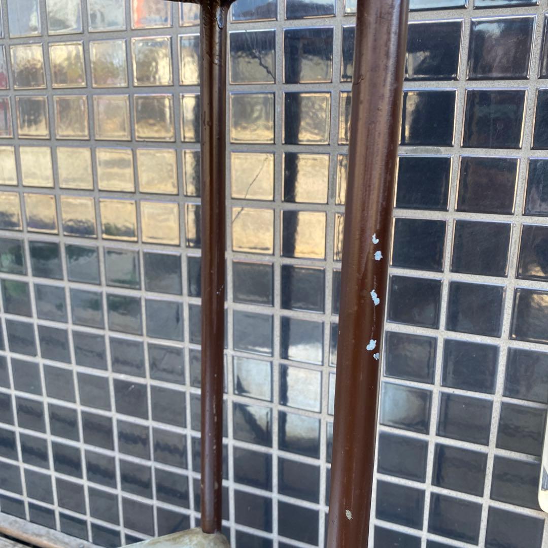 A 昭和レトロ 鉄脚スツール ヴィンテージ 寄木細工 古家具 インダストリアル